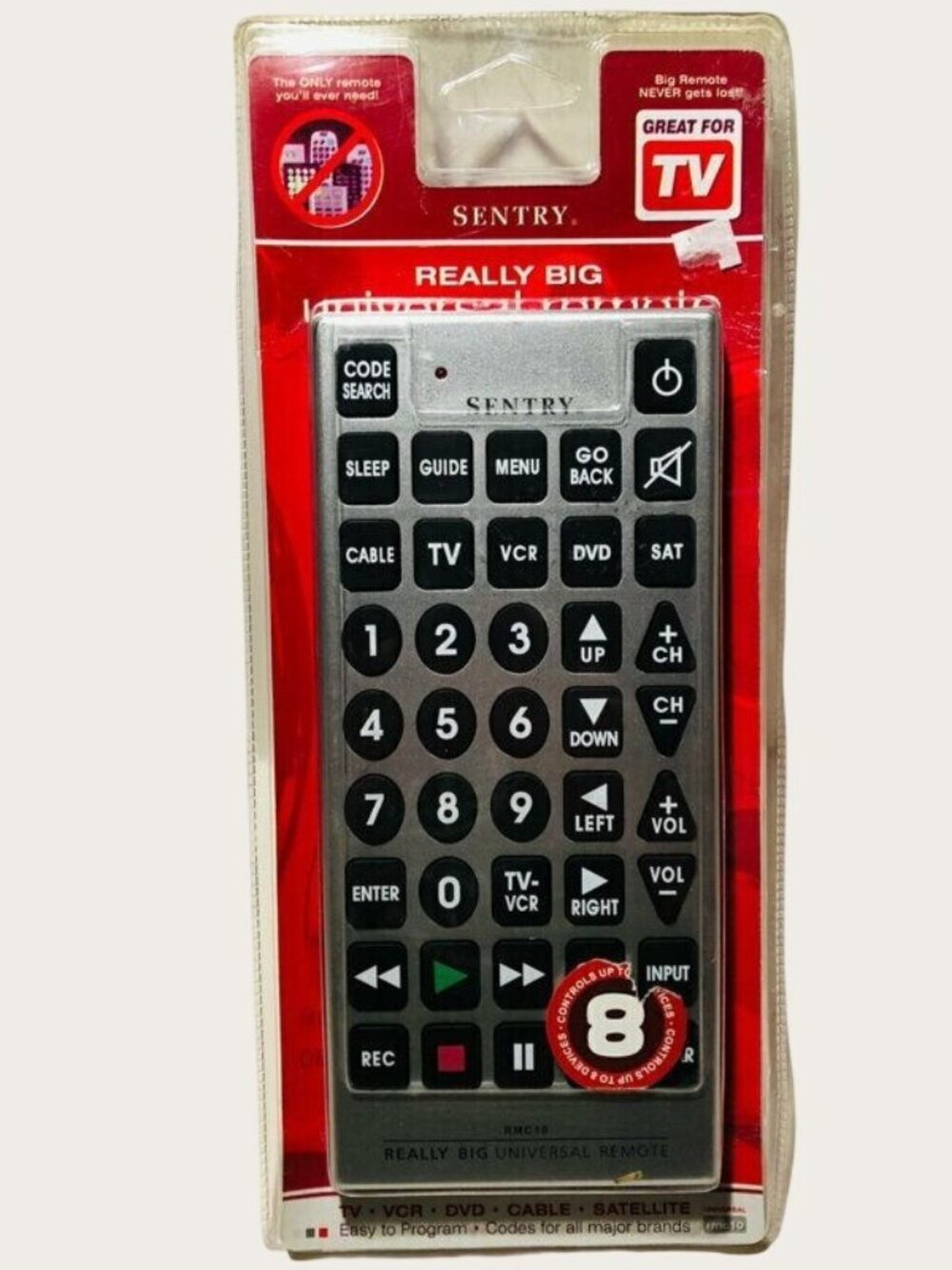 Sentry Really Big Universal Remote Control RMC10 New TV VCR DVD Cable Satellite